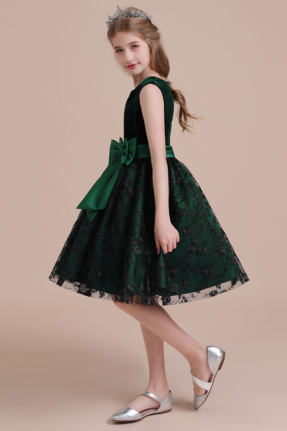 Chicloth A-Line Lace Velvet Knee Length Flower Girl Dress Online