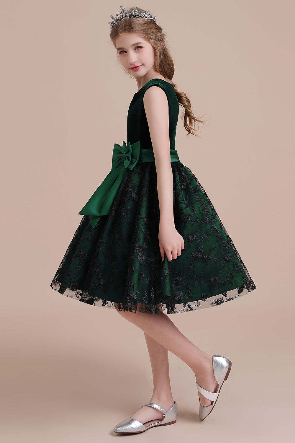 Chicloth A-Line Lace Velvet Knee Length Flower Girl Dress Online