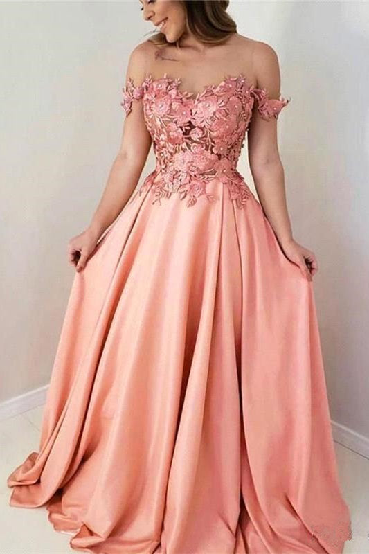 Chicloth Off-the-Shoulder Evening Dress A-Line With Appliques