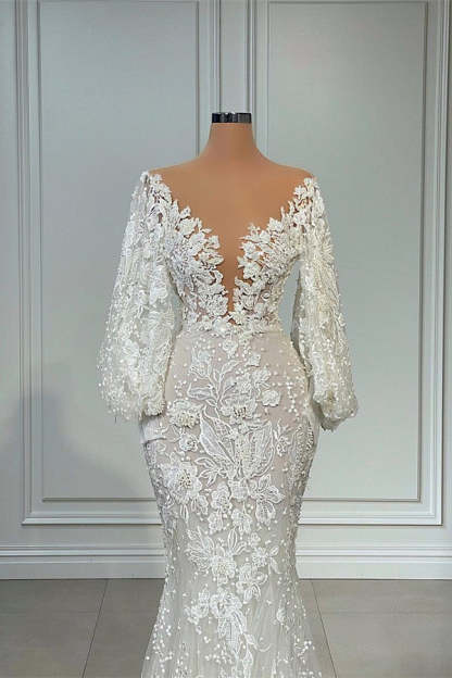 Chicloth Long Sleeves Bridal Gowns Mermaid With Lace Appliques