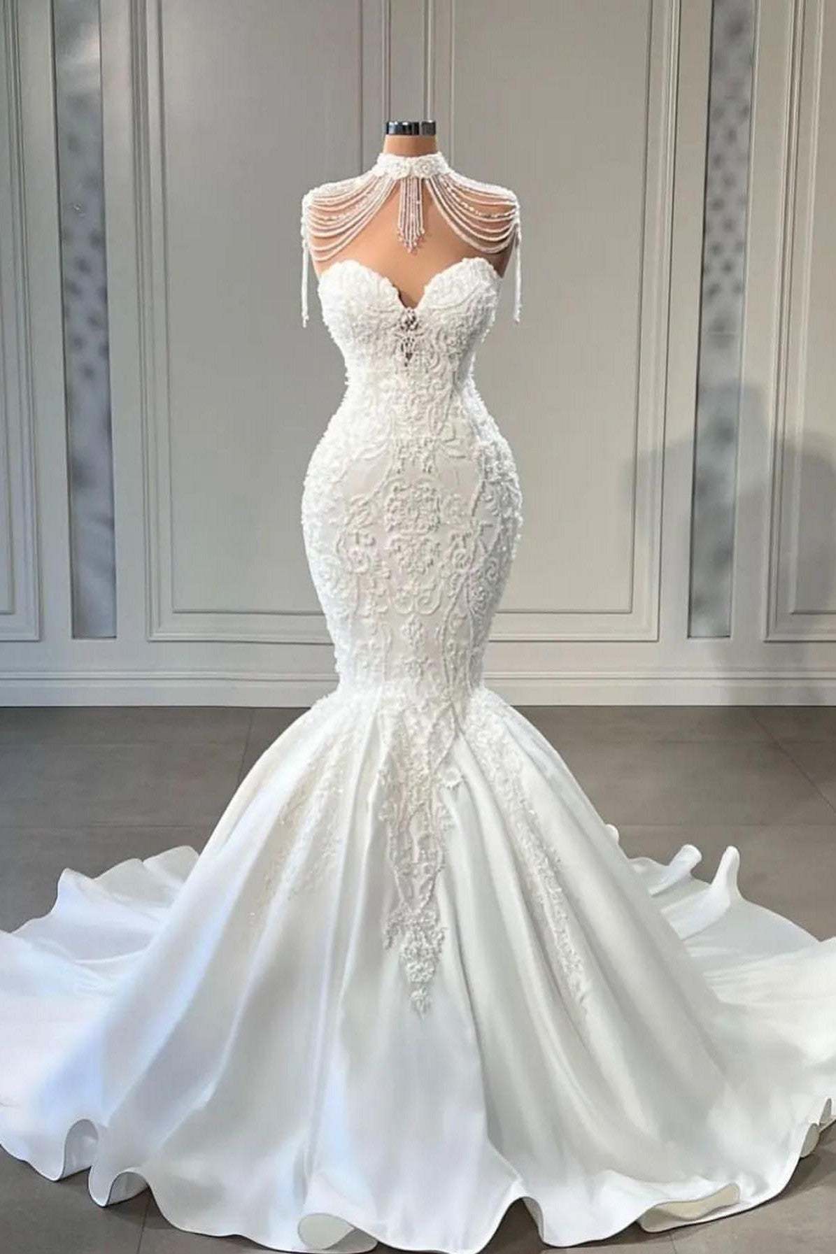 Chicloth White Sweetheart Wedding Dress Mermaid Lace Long