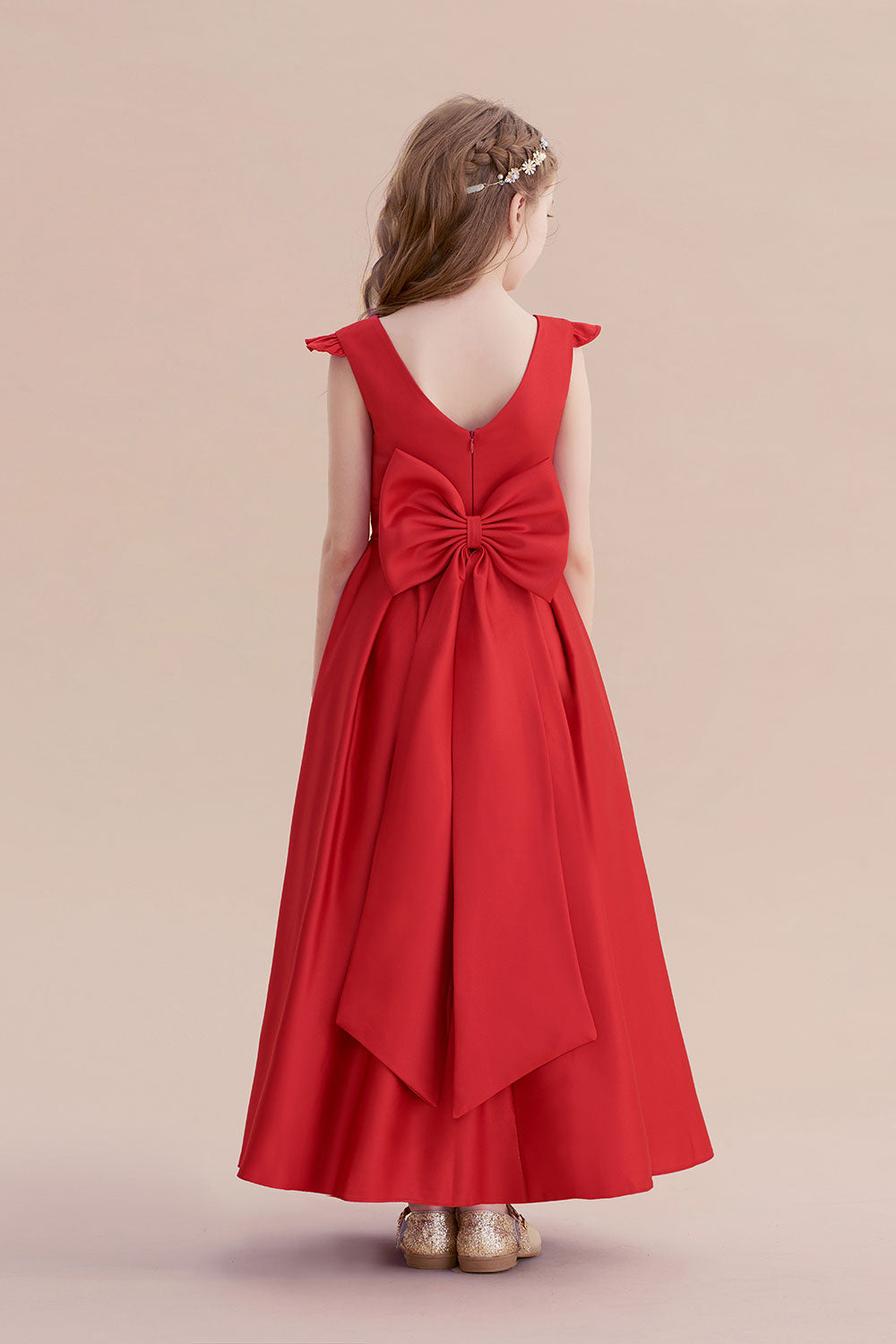 Chicloth A-Line Satin Bow Ankle Length Flower Girl Dress On Sale