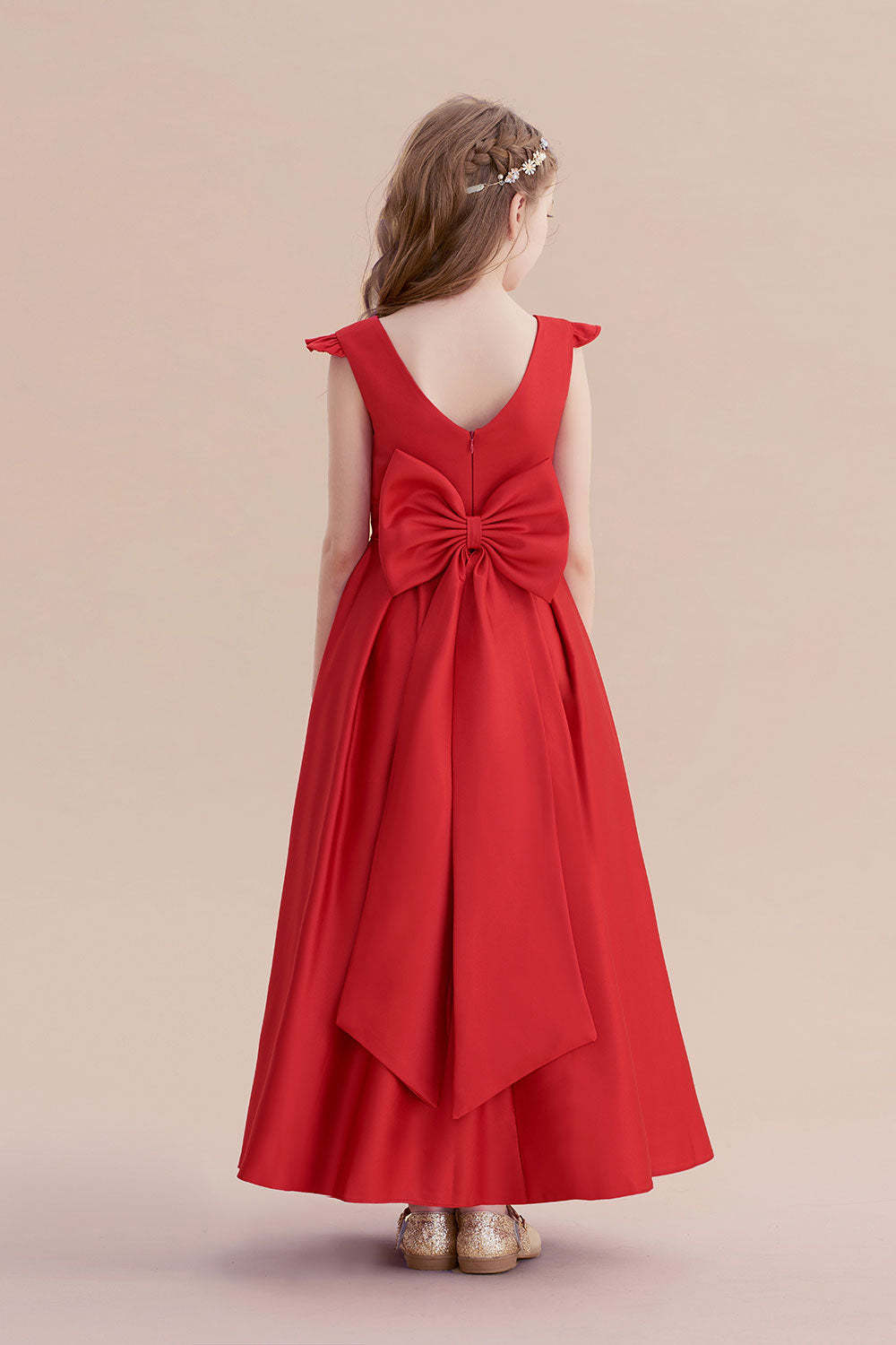Chicloth A-Line Satin Bow Ankle Length Flower Girl Dress On Sale