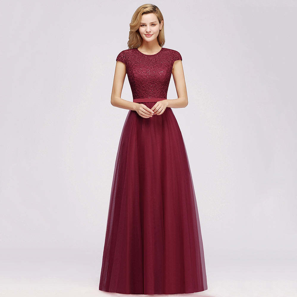 Chicloth A-line Jewel Tulle Lace Bridesmaid Dress