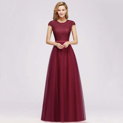 Chicloth A-line Jewel Tulle Lace Bridesmaid Dress
