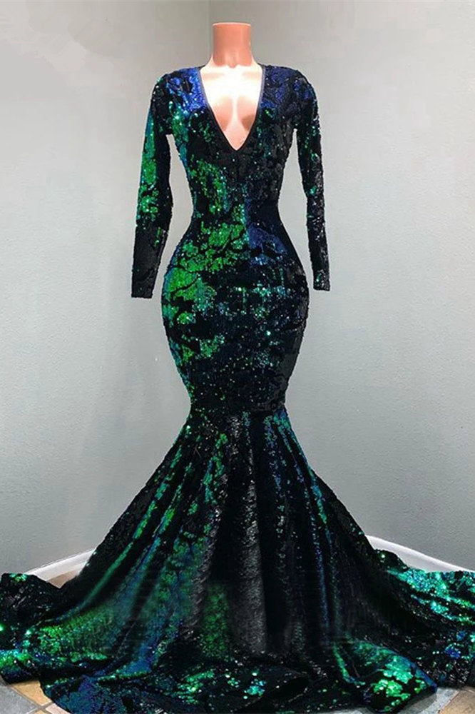 Green Long Sleeves Mermaid Prom Dress