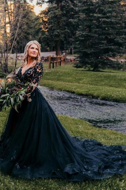 Elegant Wedding Dresses Black | Wedding dresses A line lace