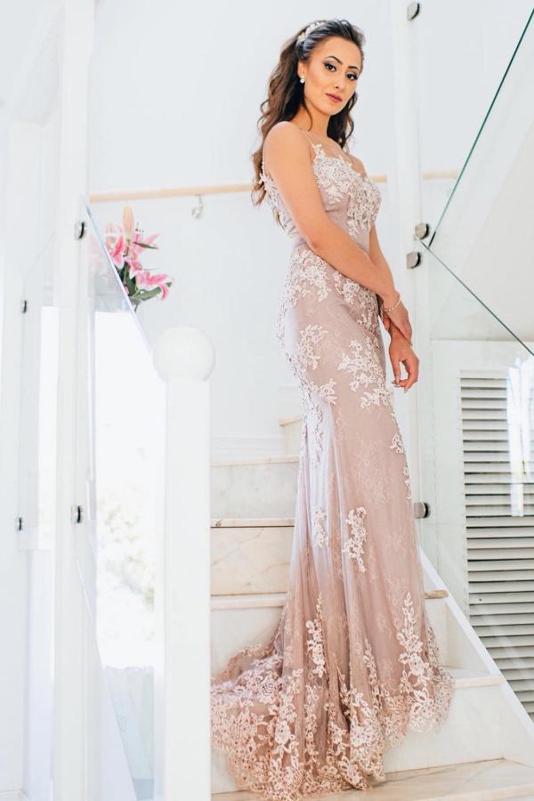 Pink Sweetheart Mermaid Lace Appliques Prom Dress