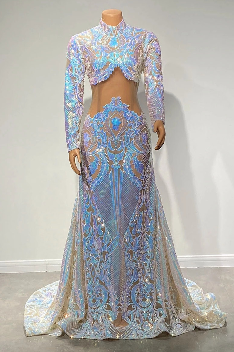Two-Piece Sparkle Sequin White Prom Dress