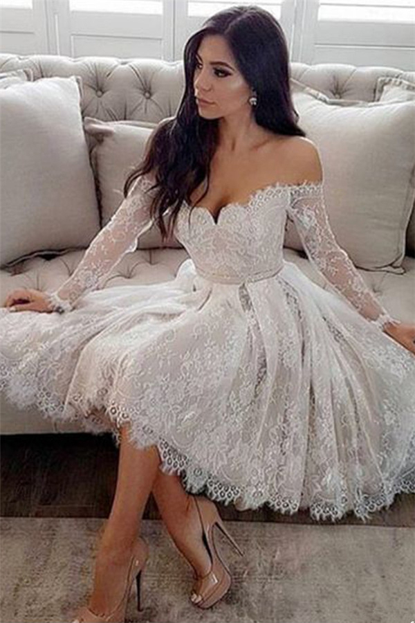 Lace Long Sleeve Off-Shoulder Homecoming Dress | Cheap