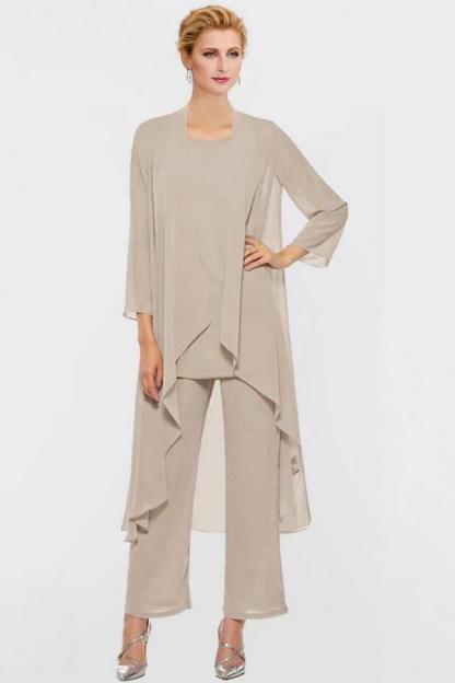 Elegant Chiffon Mother of the Bride Dress Long Sleeves Two-Piece Wedding Guest Outfits