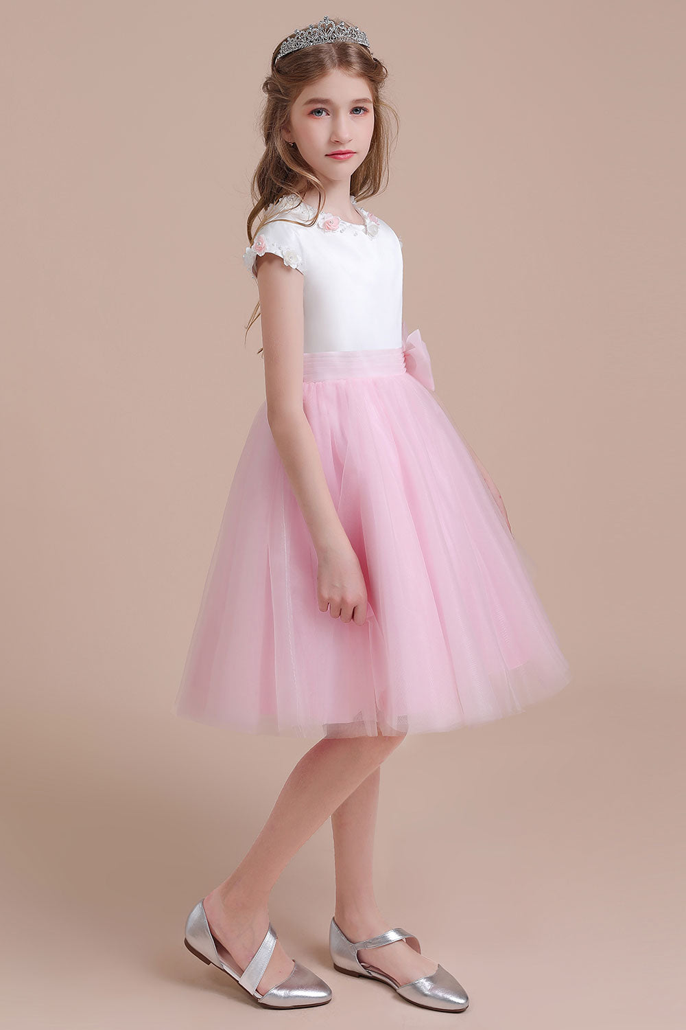 Chicloth A-Line Cap Sleeve Tulle Knee Length Flower Girl Dress Online