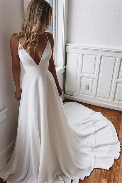 Chicloth Simple V-Neck Sleeveless Chiffon Wedding Dress Online