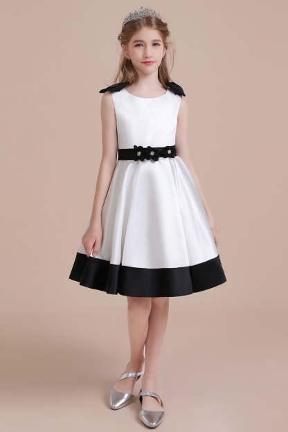 Chicloth A-Line Latest Satin Knee Length Flower Girl Dress Online