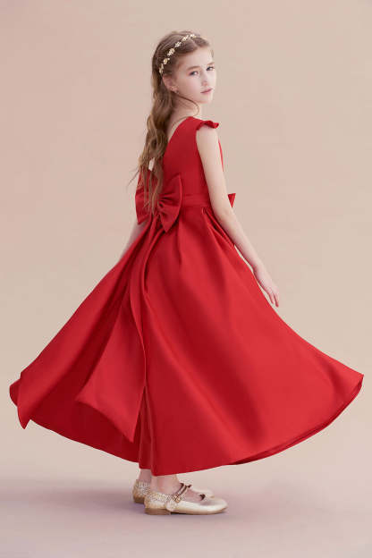 Chicloth A-Line Satin Bow Ankle Length Flower Girl Dress On Sale