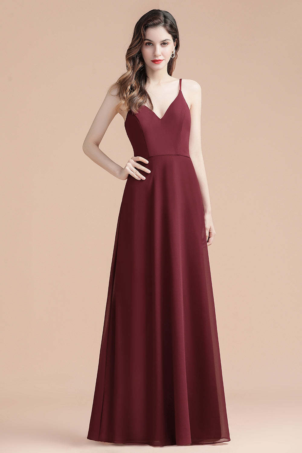 Chicloth Elegant V-Neck Burgundy Chiffon Bridesmaid Dress Lace Sequins Spaghetti Straps Evening Dress
