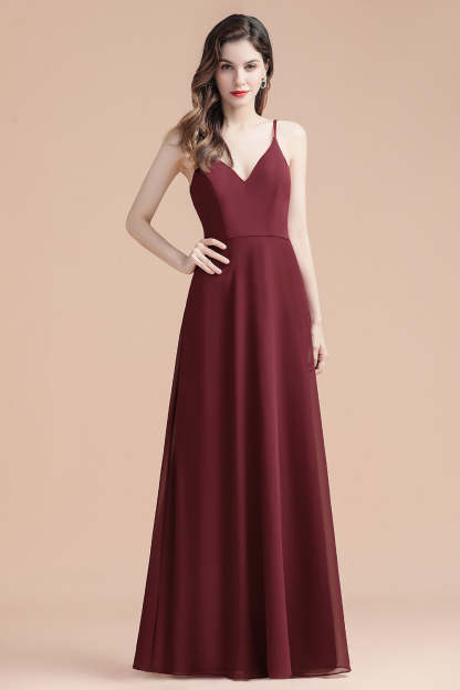 Chicloth Elegant V-Neck Burgundy Chiffon Bridesmaid Dress Lace Sequins Spaghetti Straps Evening Dress
