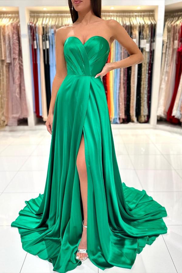 Chicloth Emerald Green Prom Dress Sweetheart Long With Slit