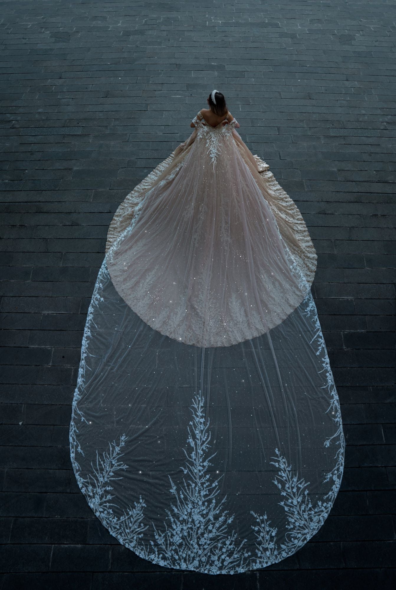 Chicloth Off-the-Shoulder Champagne Wedding Dress Ball Gown With Appliques