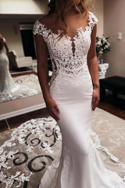 Chicloth Cap Sleeves Wedding Dresses Mermaid Long Online