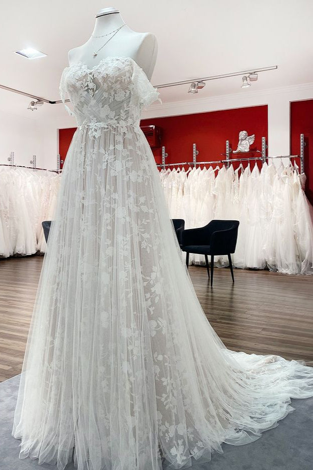 Chicloth Gorgeous Off The Shoulder Tulle Lace Ruffles Wedding Dresses
