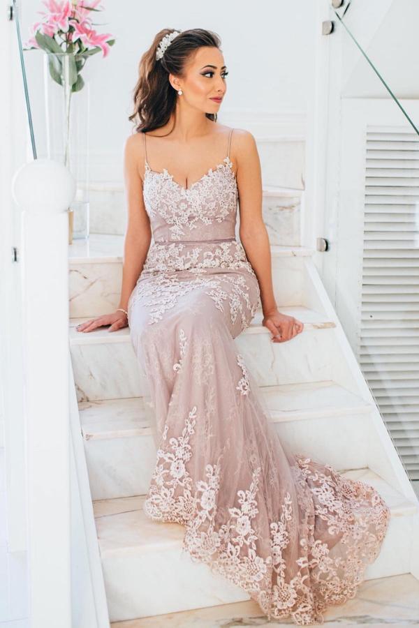 Pink Sweetheart Mermaid Lace Appliques Prom Dress