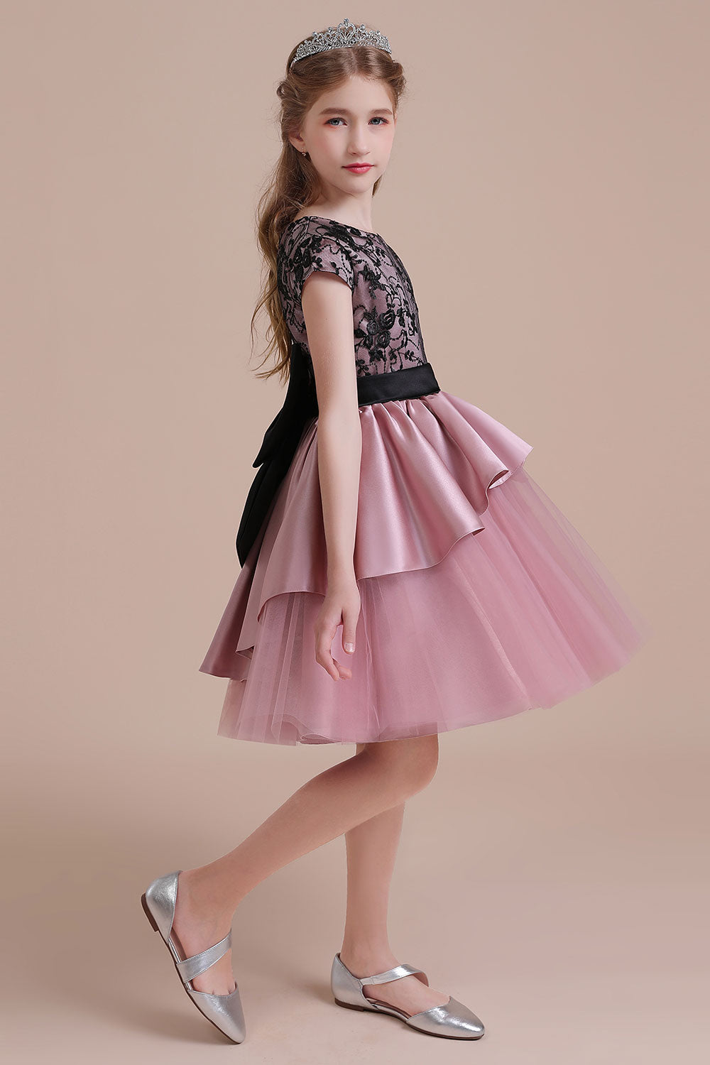 Chicloth A-Line Cap Sleeve Lace Tulle Knee Length Flower Girl Dress On Sale