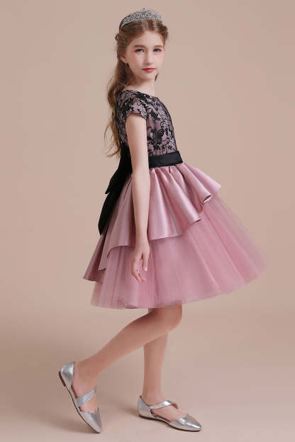 Chicloth A-Line Cap Sleeve Lace Tulle Knee Length Flower Girl Dress On Sale