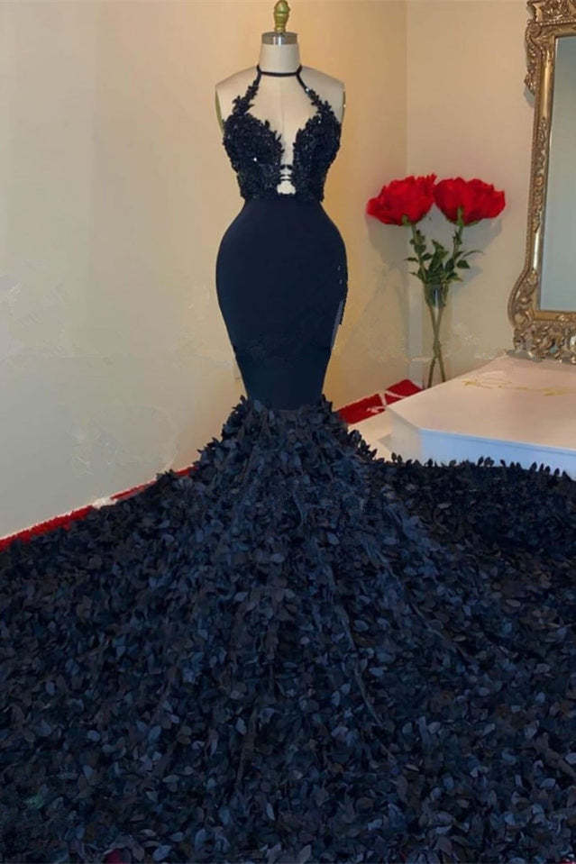 Chicloth Dark Navy Prom Dress Mermaid Sleeveless With Appliques