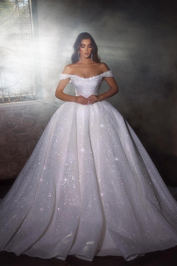 Chicloth Off-the-Shoulder Ball Gown Wedding Dress Sequins Online