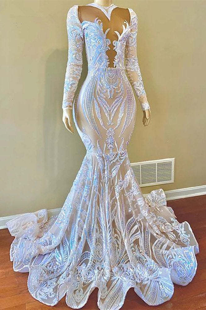 Chicloth Long Sleeves Sequins Prom Dress Mermaid Online