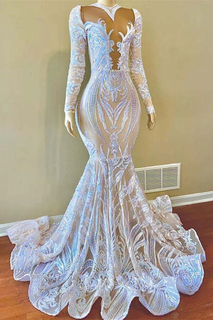 Chicloth Long Sleeves Sequins Prom Dress Mermaid Online