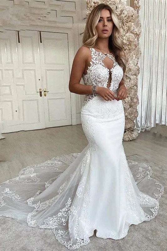 Chicloth White Mermaid Wedding Dress Lace Backless