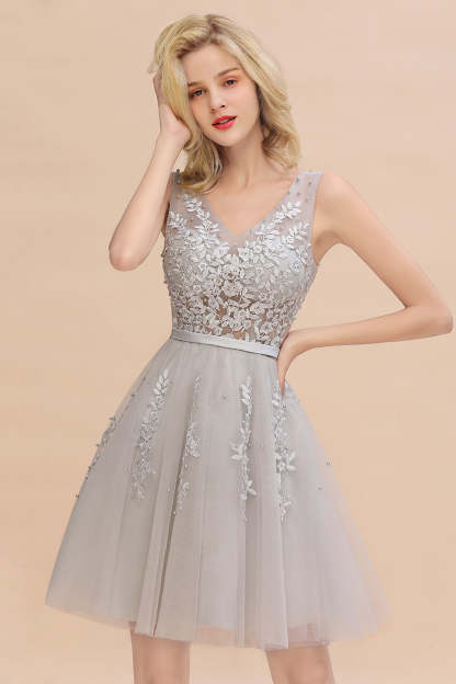 Chicloth ElegantSleeveless Silver Bridesmaid Dress V-neck  Junior Bridesmaid Dress