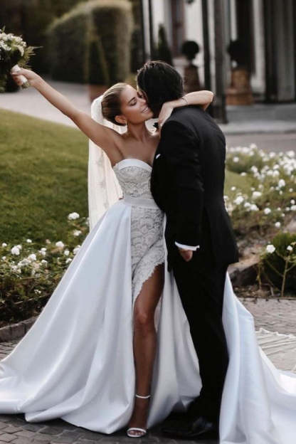 Chicloth Sweetheart Lace Wedding Dress Overskirt Long