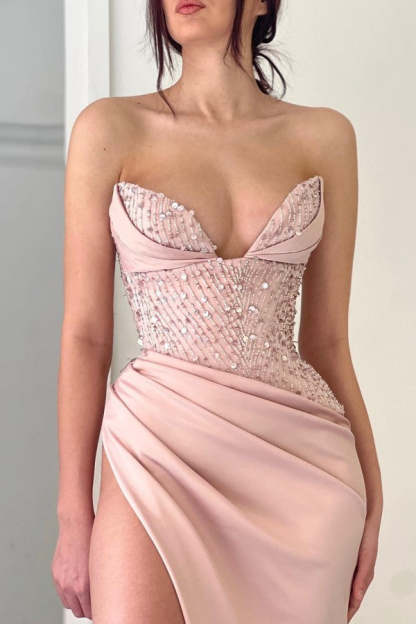 Chicloth Sweetheart Mermaid Prom Dress Long Split With Sequins