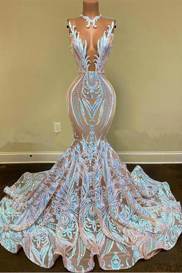 Sparkling Sequin Floral Lace Floor-Length Mermaid Prom Dress