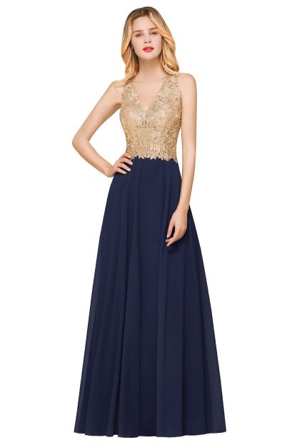 Chicloth Gorgeous V-Neck Burgundy Prom Dress Long Sleeveless Evening Gowns With Appliques