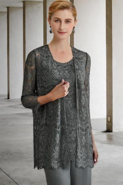 Elegant Illusion Lace Two Piece Silver Mother of the Bride Dress