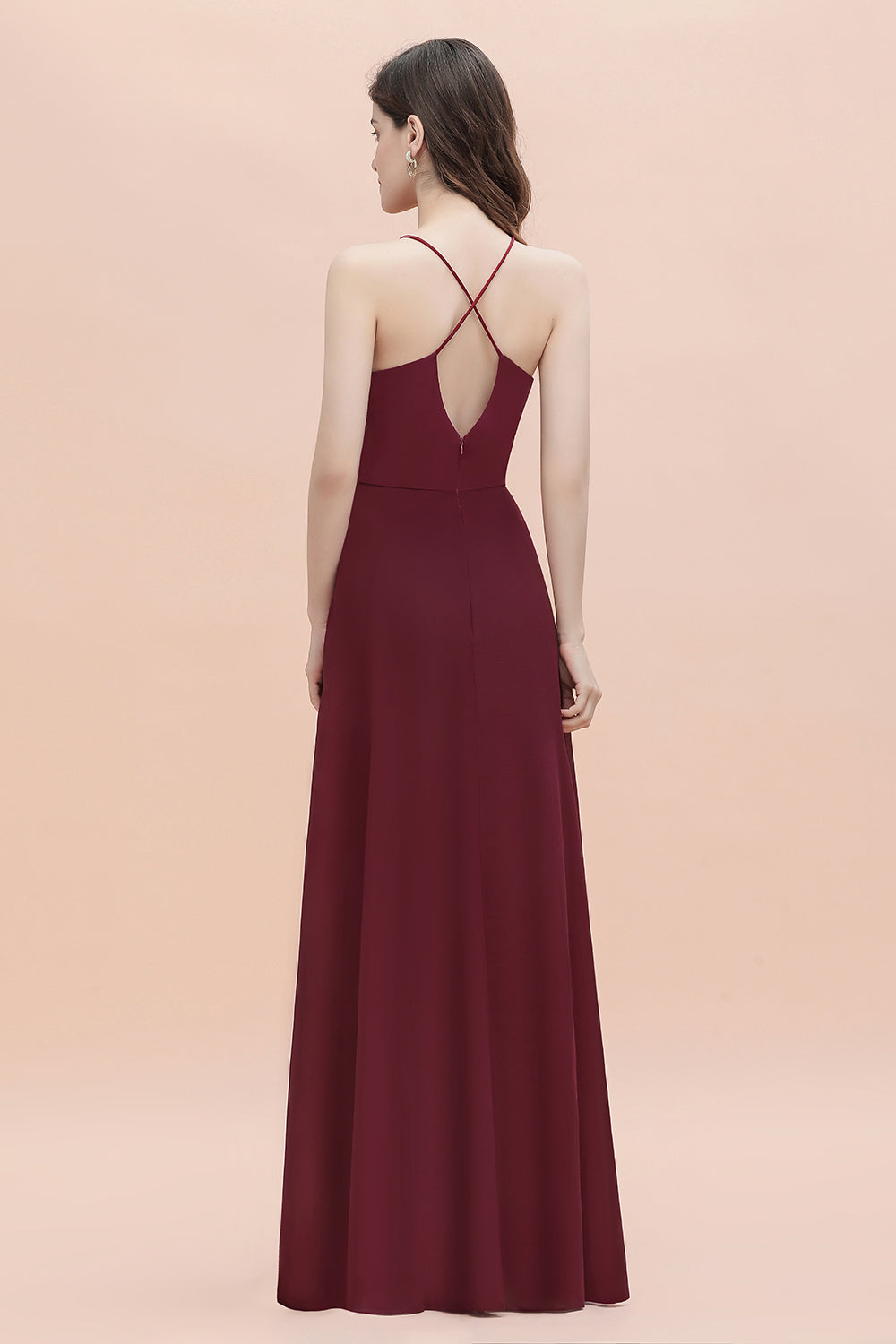 Chicloth Sexy V-neck Burgundy Chiffon Bridesmaid Dress Spaghetti Straps Lace Sequins Evening Dress
