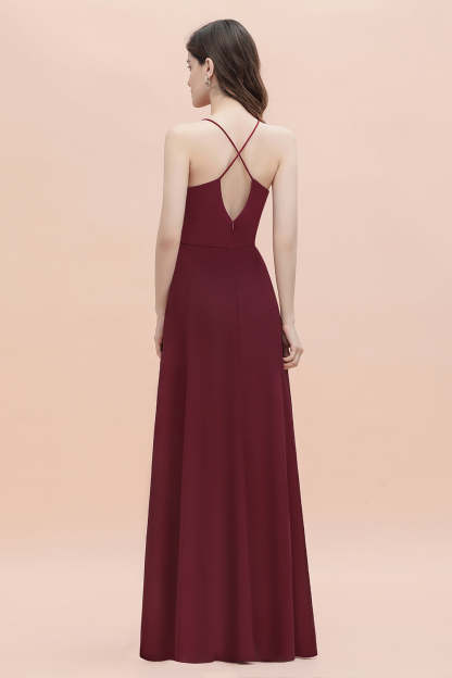 Chicloth Sexy V-neck Burgundy Chiffon Bridesmaid Dress Spaghetti Straps Lace Sequins Evening Dress