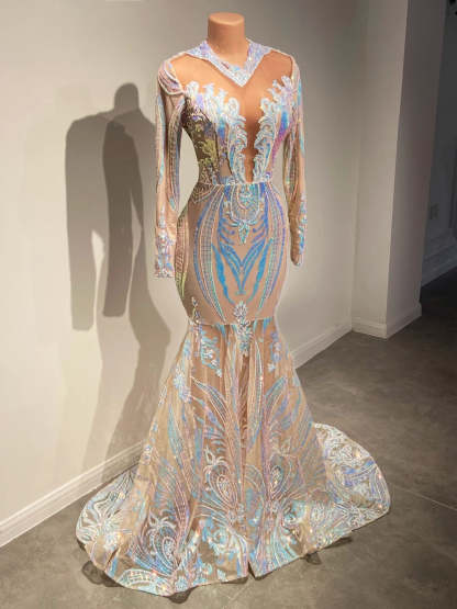 Chicloth Long Sleeves Sequins Prom Dress Mermaid Online