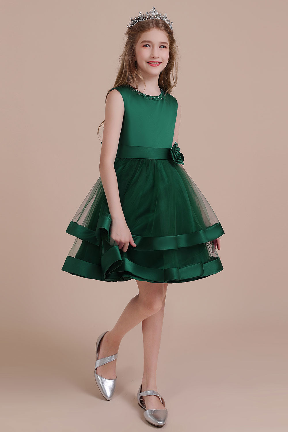 Chicloth A-Line Bow Satin Layered Tulle Flower Girl Dress Online
