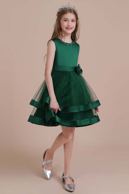 Chicloth A-Line Bow Satin Layered Tulle Flower Girl Dress Online