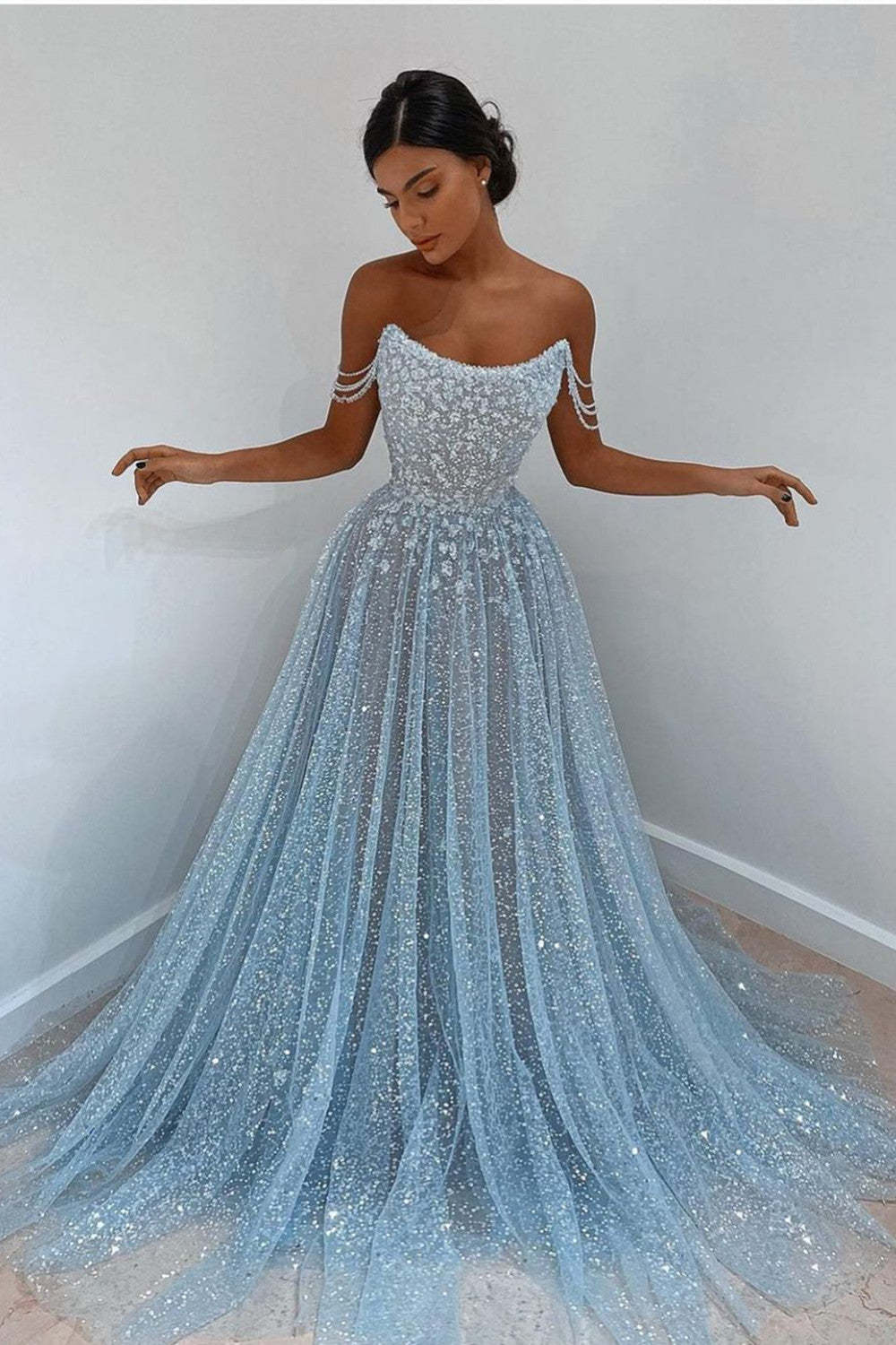 Chicloth Bling Bling Sequins Prom Dress Long Strapless