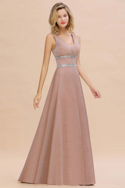 Chicloth Shinning V-Neck Sleeveless Long Prom Dress Online With Zipper Back