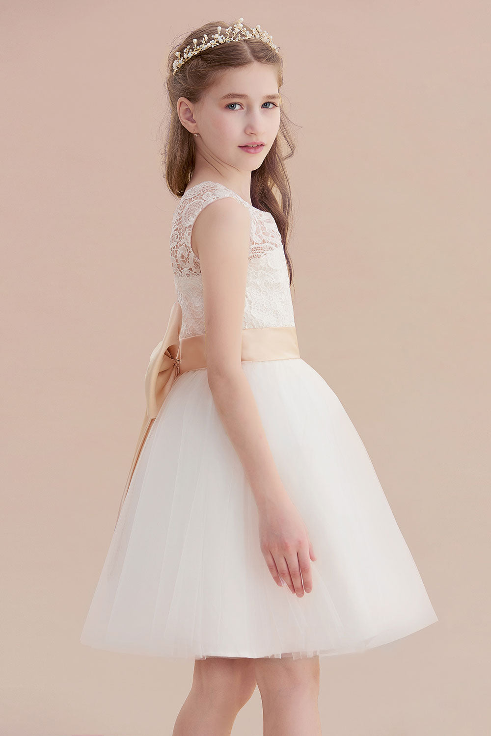 Chicloth A-Line Lace Tulle Knee Length Dress Flower Girl Dress Online