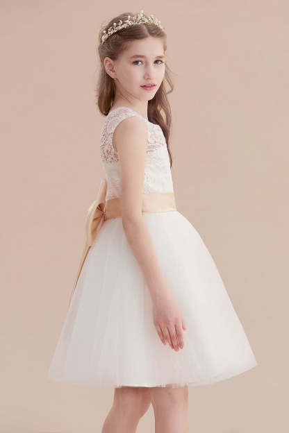 Chicloth A-Line Lace Tulle Knee Length Dress Flower Girl Dress Online