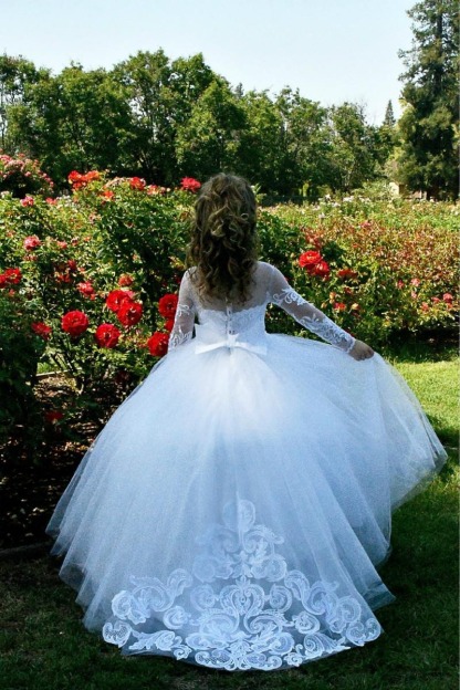 Chicloth Long Sleeves Tulle Lace Flower Girl Dress On Sale