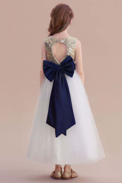 Chicloth A-Line Bow Sequins Ankle Length Flower Girl Dress Online